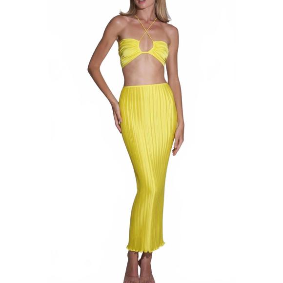 NEW L'IDEE limone pencil skirt and halter top set in yellow
